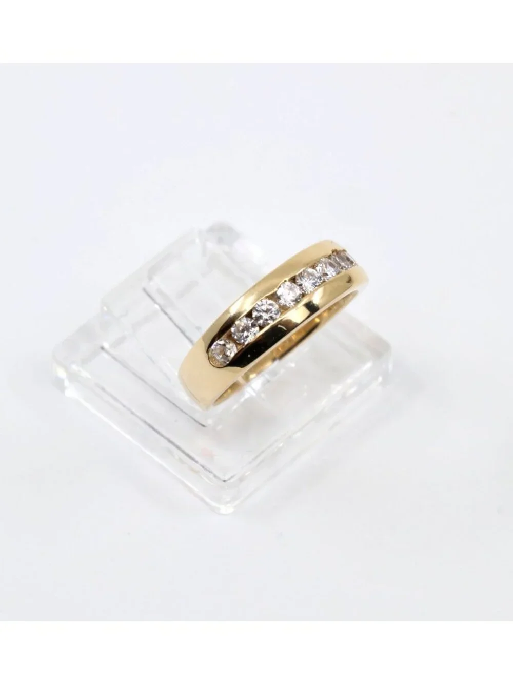 Unique 14K Solid Yellow Gold Designer Single Row CZ Wedding Ring Band -Size 4.25